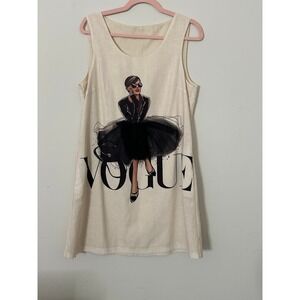 Favori Vogue Graphic Print Sleeveless Shift Dress Cream Tan EU 42 US Large